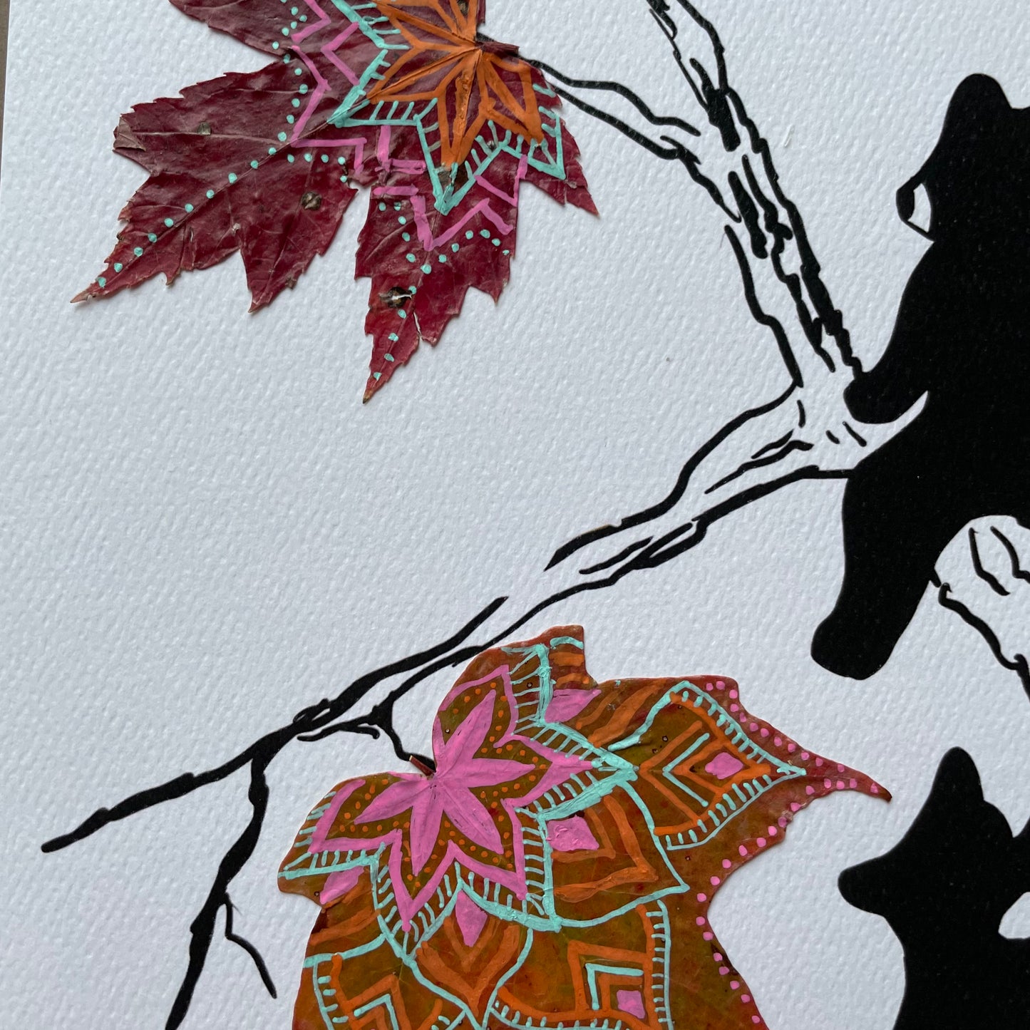 Bear Cubs and Leaves Nature Collage- Framed
