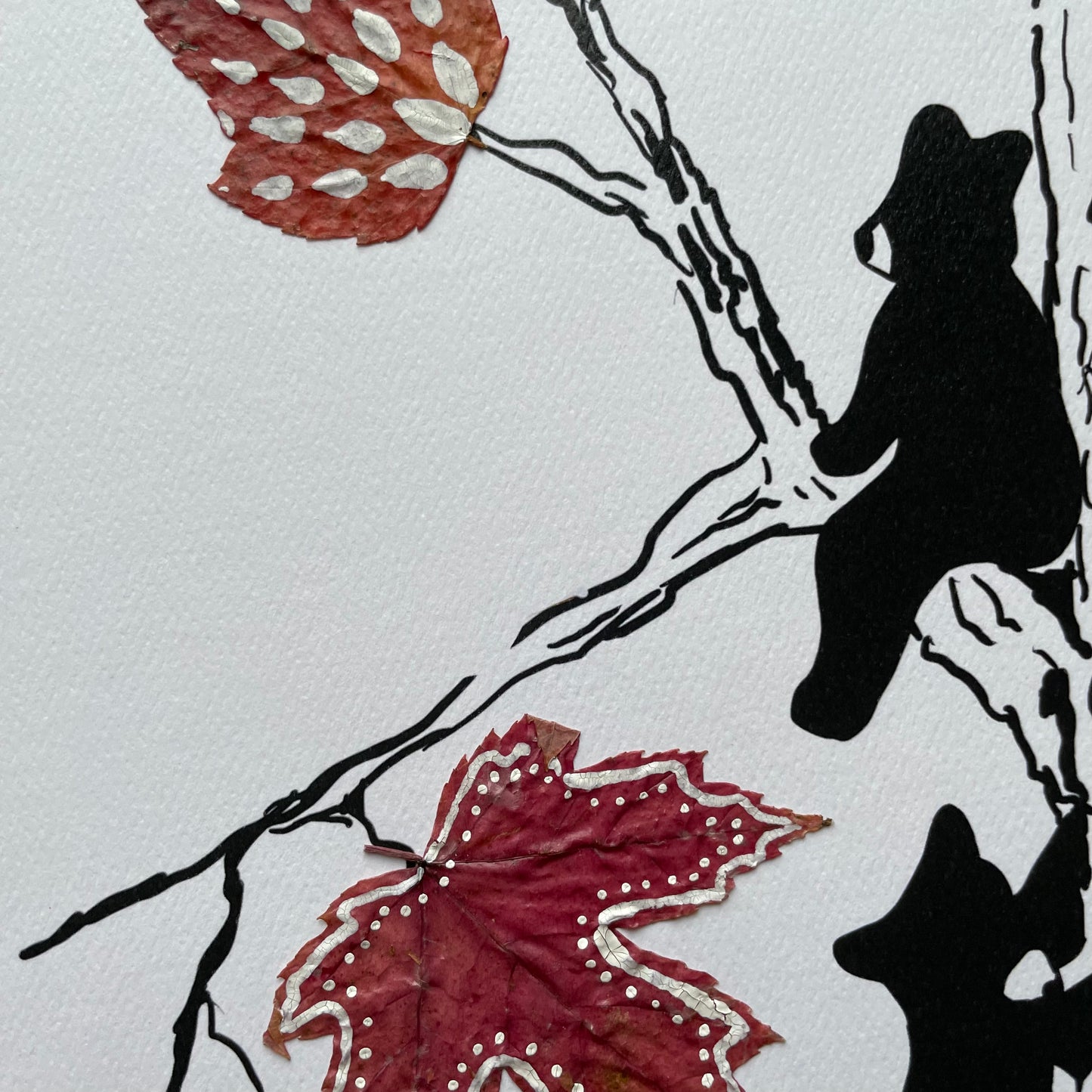 Bear Cub and Leaves Nature Collage- Framed