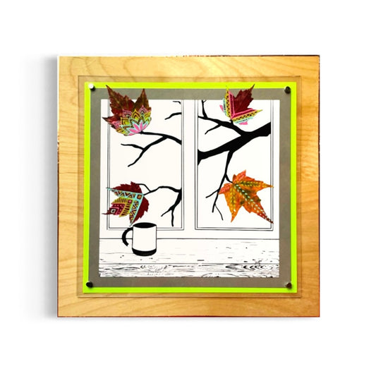 Cozy Cup and Leaf Nature Collage- Framed