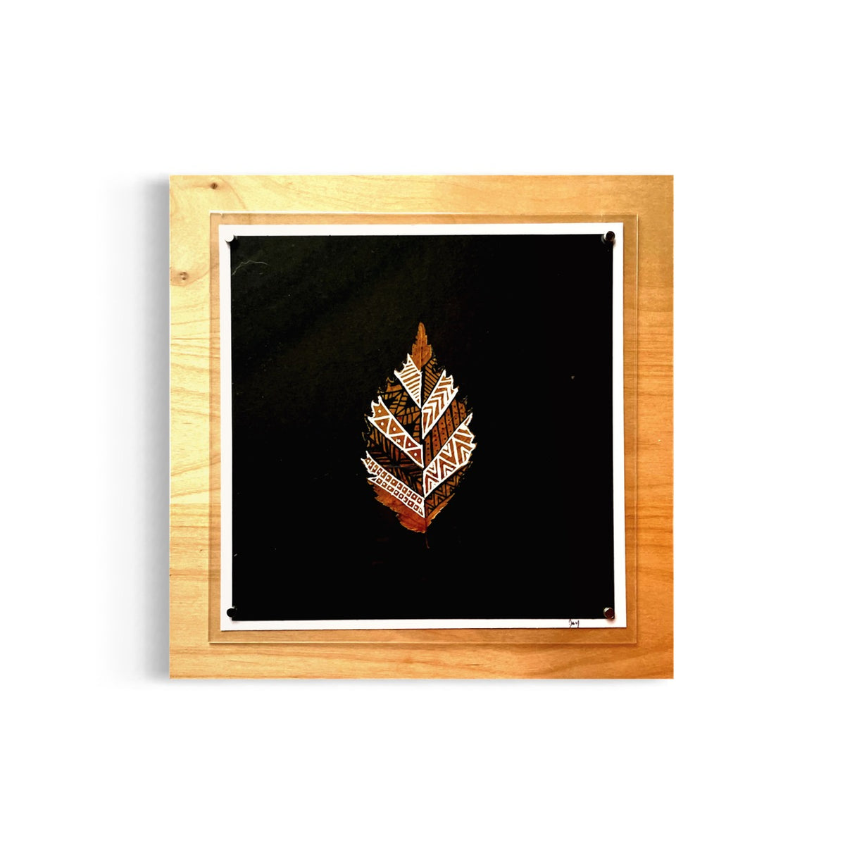 Real Hand Painted Leaves. Set of 3 -Framed