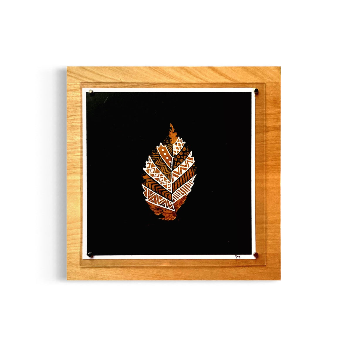 Real Hand Painted Leaves. Set of 3 -Framed