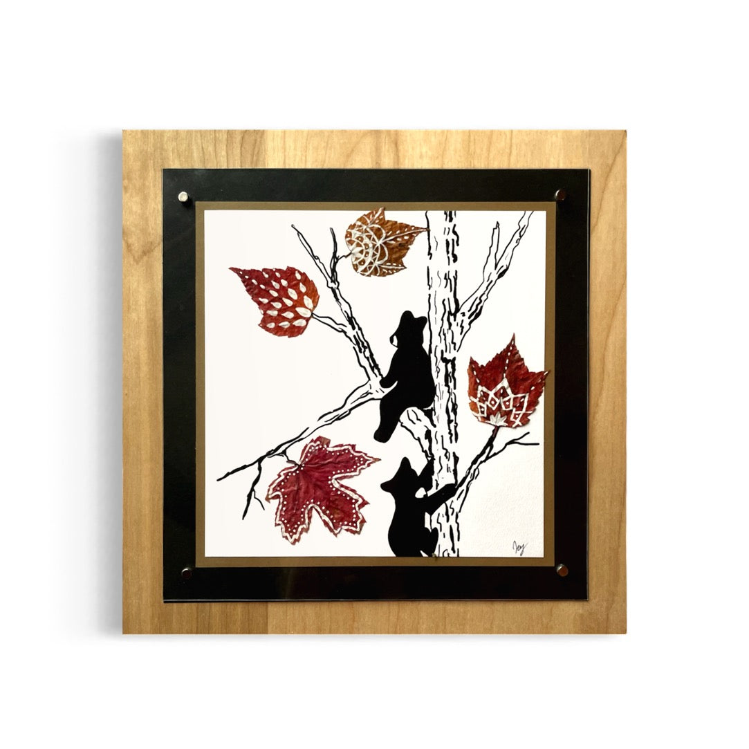 Bear Cub and Leaves Nature Collage- Framed