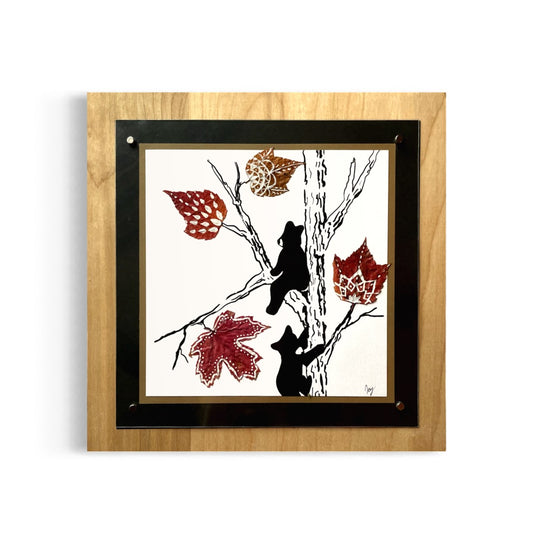 Bear Cub and Leaves Nature Collage- Framed