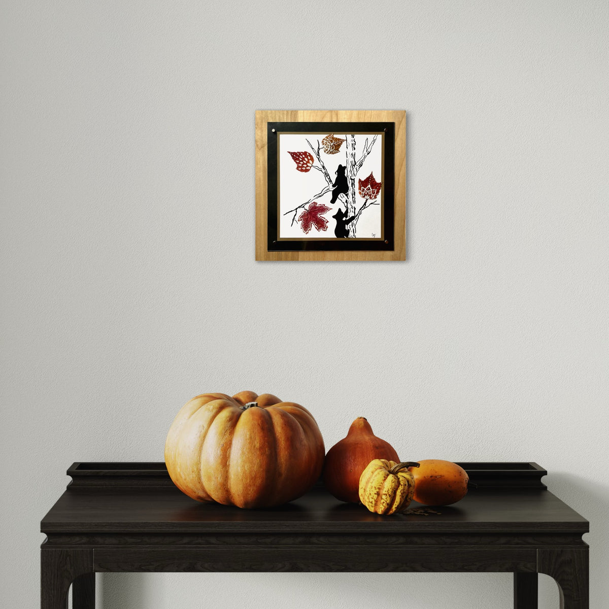 Bear Cub and Leaves Nature Collage- Framed