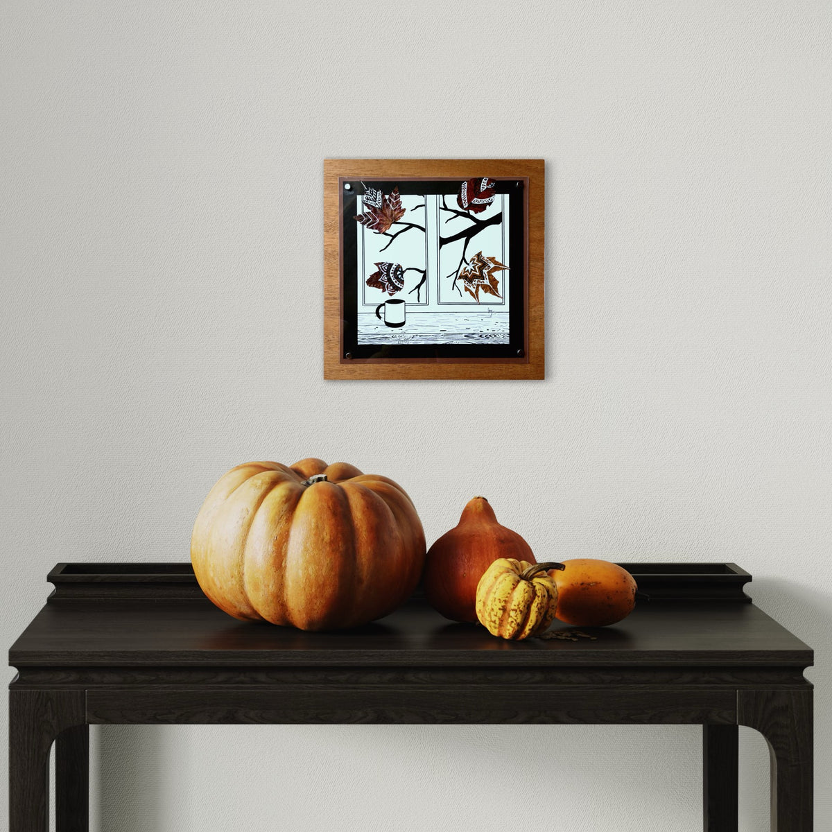 Cozy Cup and Real Fall Leaves Nature Collage-Framed