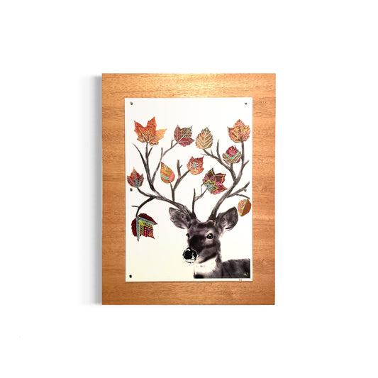 Deer with Real Leaves Nature Collage- Framed