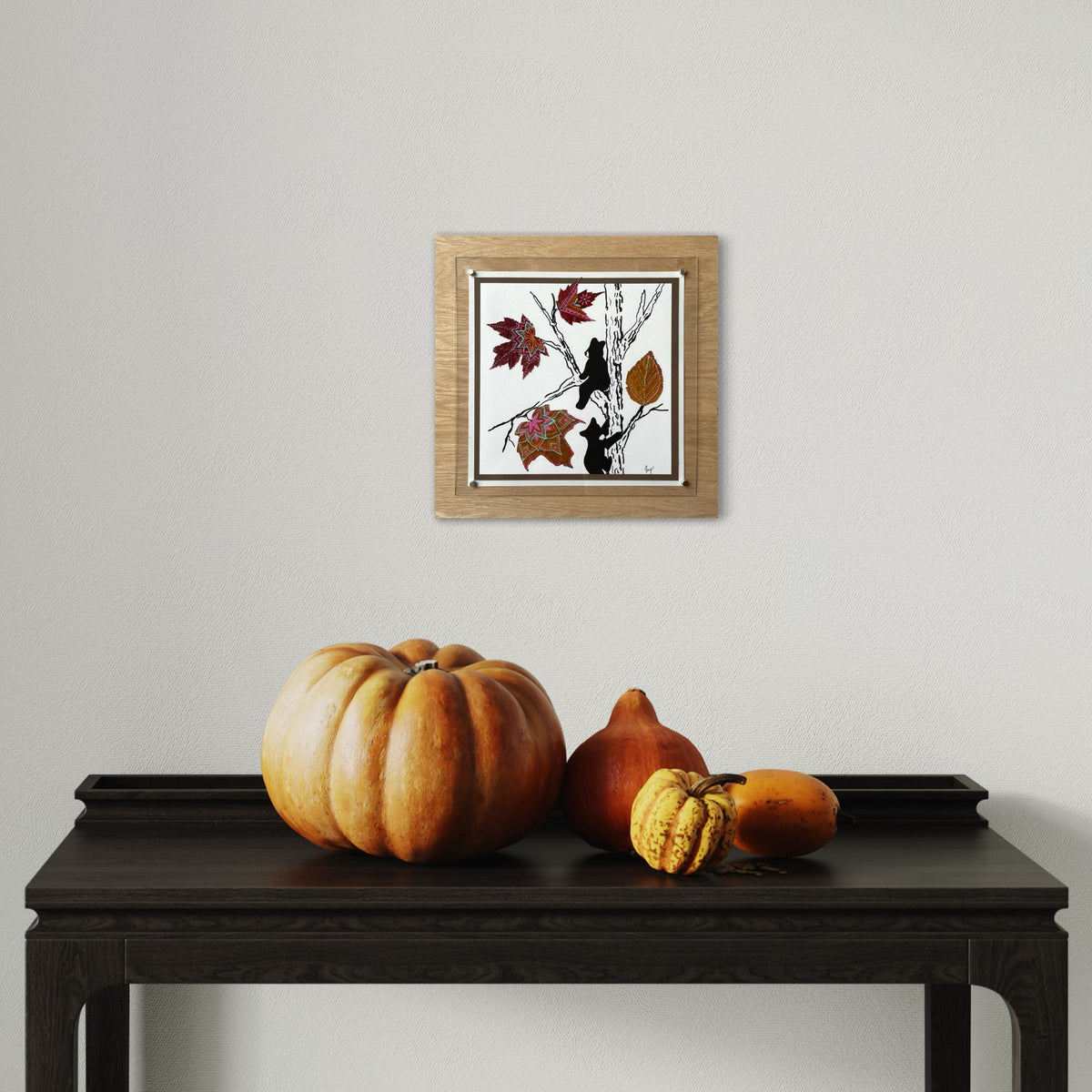 Bear Cubs and Leaves Nature Collage- Framed